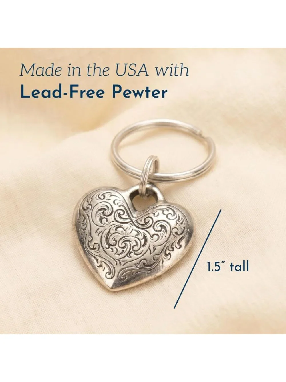 Handcrafted Pewter Heart Keychain | Unique Gift, Stylish Keyring, Made in USA